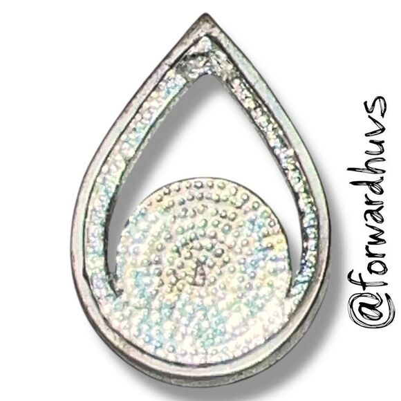 Bundle Sale 3 for $15 | Silver Tone Teardrop Pendant with Brown Cat’s Eye Center - Picture 3 of 8